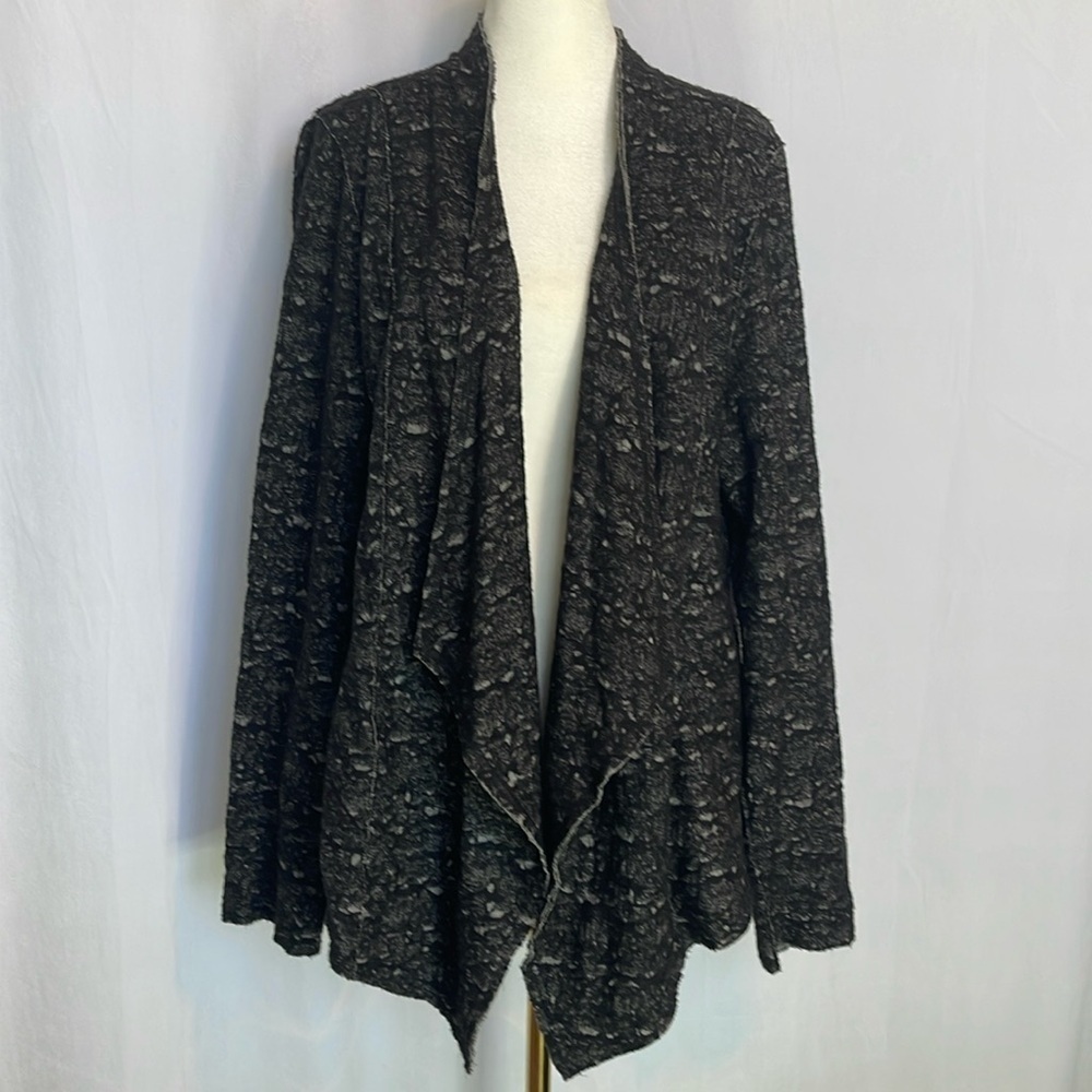 Eileen Fisher Wool Blend Open Front Cardigan Size L Waterfall Asymmetrical Gray